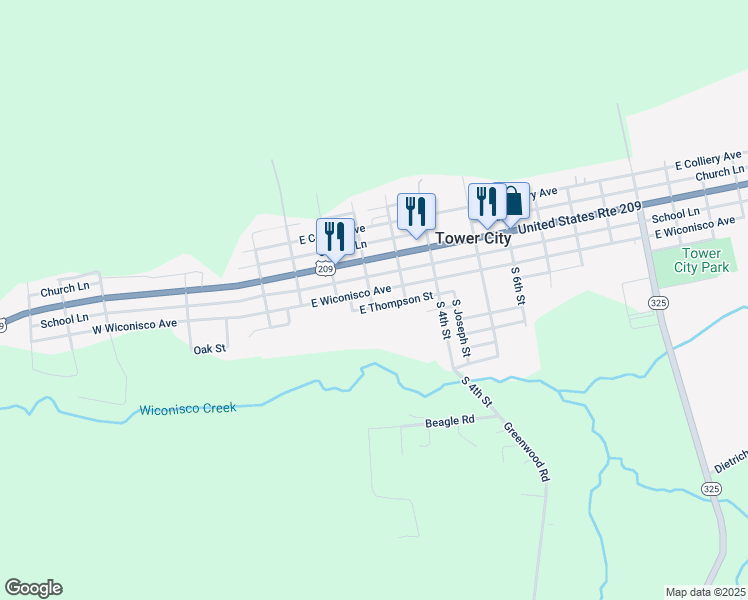 map of restaurants, bars, coffee shops, grocery stores, and more near 200 East Wiconisco Avenue in Tower City