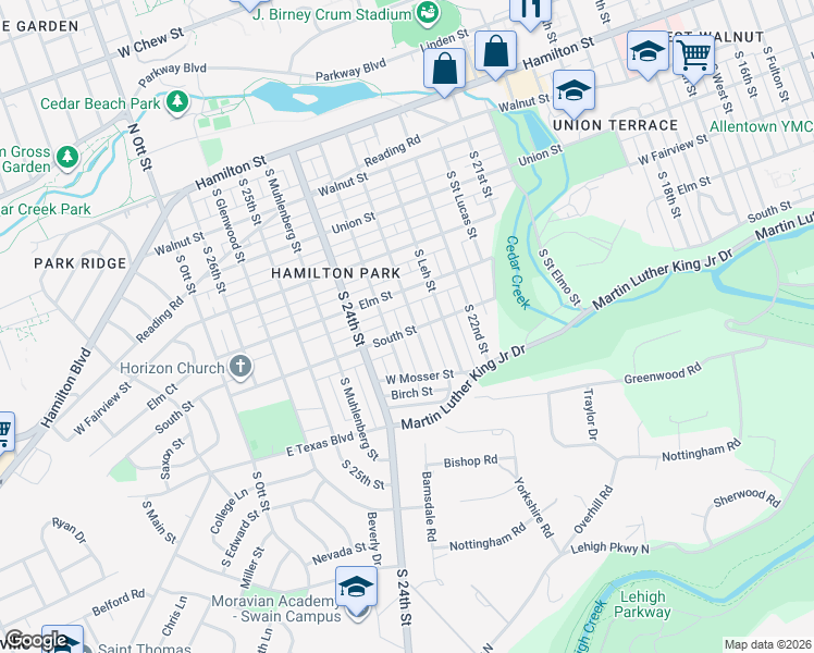 map of restaurants, bars, coffee shops, grocery stores, and more near 436 South 23rd Street in Allentown