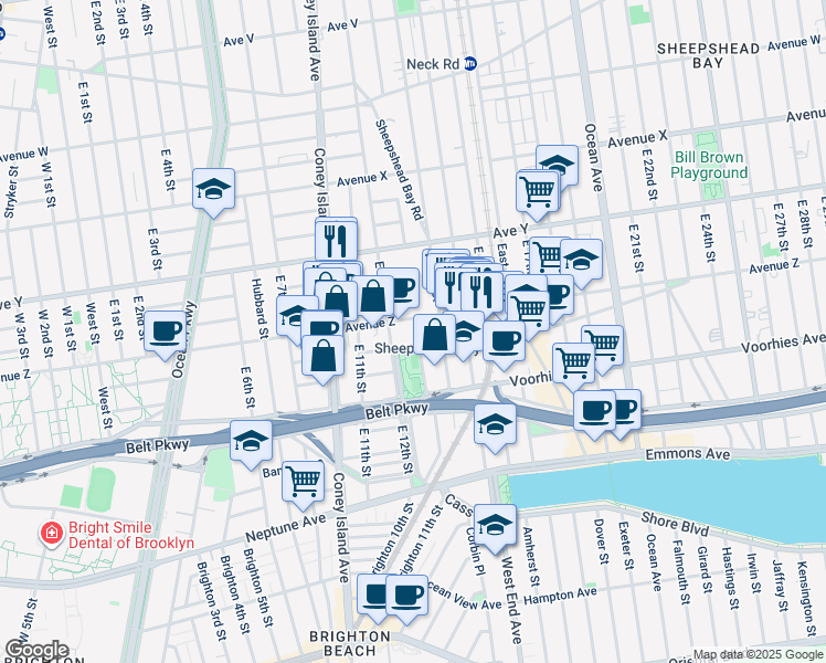 map of restaurants, bars, coffee shops, grocery stores, and more near 2616 Homecrest Avenue in Brooklyn