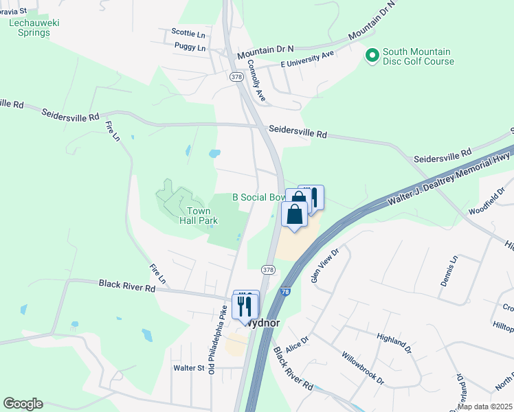 map of restaurants, bars, coffee shops, grocery stores, and more near 3703 Old Philadelphia Pike in Bethlehem