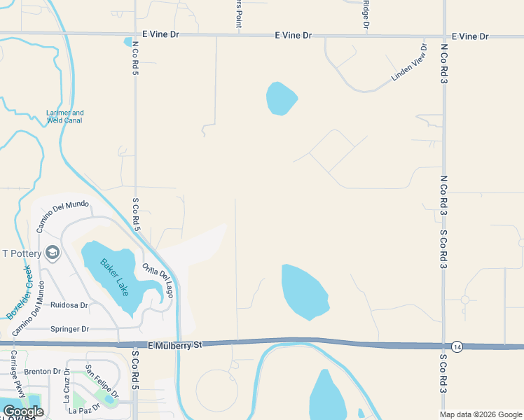 map of restaurants, bars, coffee shops, grocery stores, and more near 5416 East State Highway 14 in Fort Collins