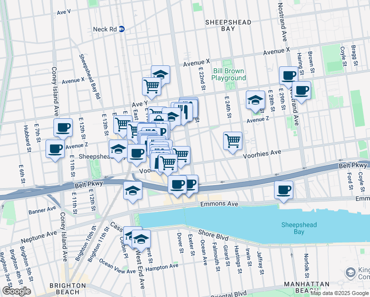 map of restaurants, bars, coffee shops, grocery stores, and more near 2661 East 19th Street in Brooklyn