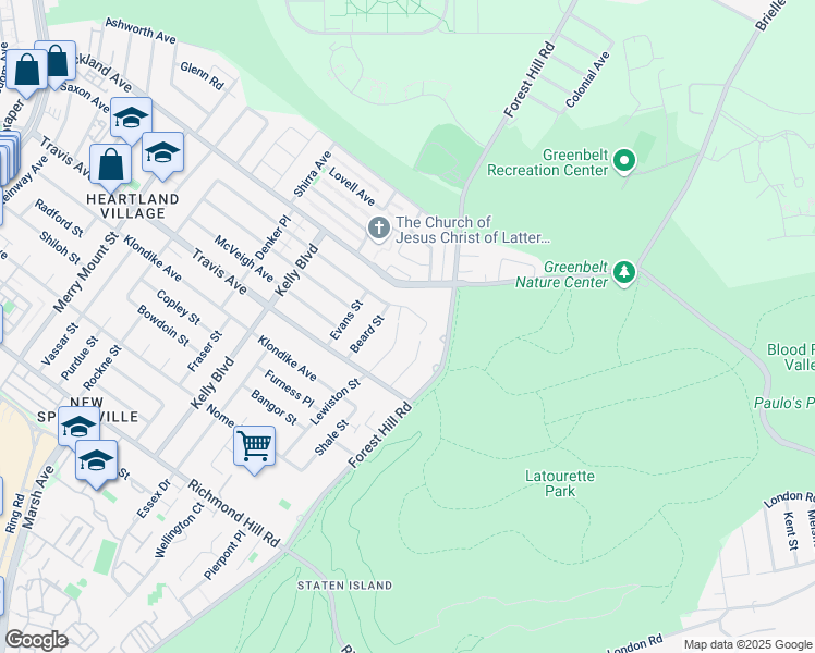 map of restaurants, bars, coffee shops, grocery stores, and more near 33 Lewiston Street in Staten Island