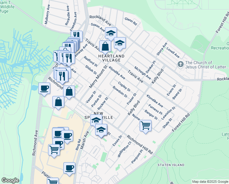 map of restaurants, bars, coffee shops, grocery stores, and more near 27 Rockne Street in Staten Island
