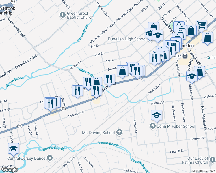 map of restaurants, bars, coffee shops, grocery stores, and more near 5 Smalley Avenue in Middlesex