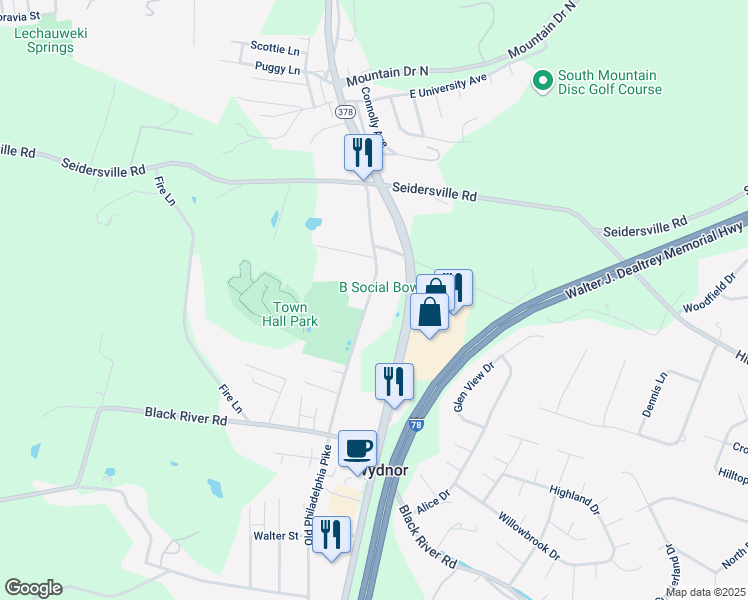map of restaurants, bars, coffee shops, grocery stores, and more near 3703 Old Philadelphia Pike in Bethlehem