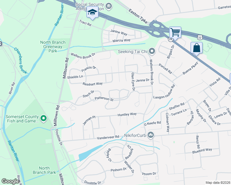 map of restaurants, bars, coffee shops, grocery stores, and more near 4109 Dilts Lane in Bridgewater Township