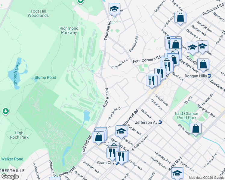 map of restaurants, bars, coffee shops, grocery stores, and more near 63 Copperleaf Terrace in Staten Island