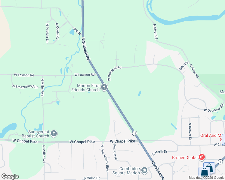 map of restaurants, bars, coffee shops, grocery stores, and more near 2120 North Wabash Road in Marion