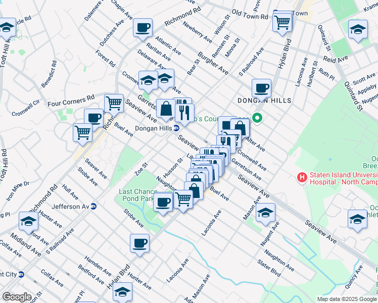 map of restaurants, bars, coffee shops, grocery stores, and more near 15 Hudson Street in Staten Island