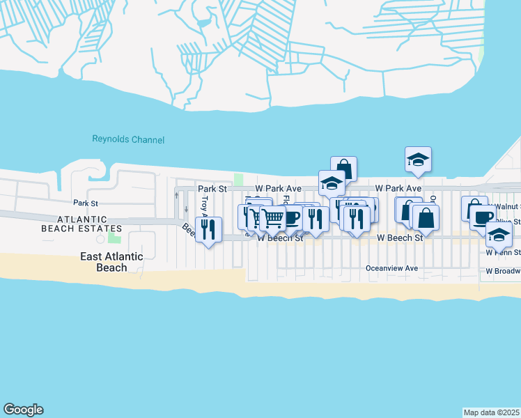 map of restaurants, bars, coffee shops, grocery stores, and more near 76 Nevada Avenue in Long Beach