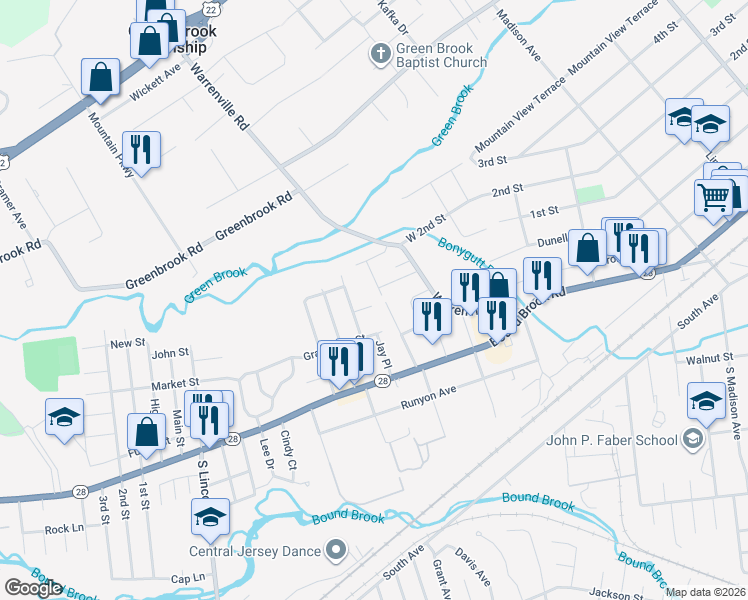 map of restaurants, bars, coffee shops, grocery stores, and more near 161 Vogel Place in Middlesex