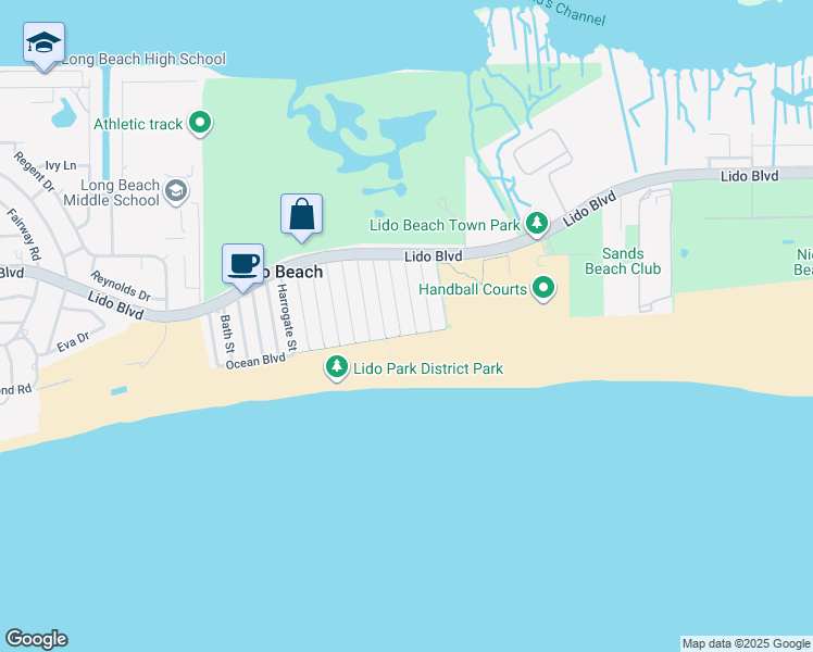 map of restaurants, bars, coffee shops, grocery stores, and more near 80 Saratoga Street in Lido Beach
