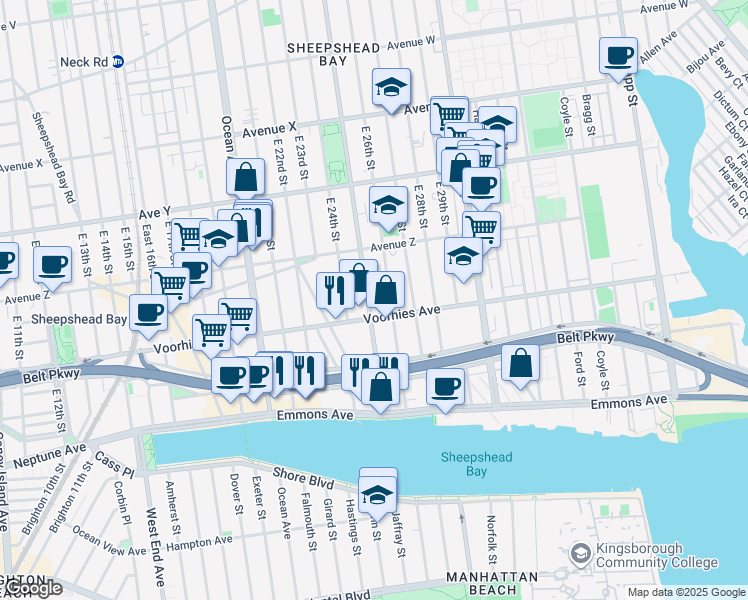 map of restaurants, bars, coffee shops, grocery stores, and more near 4701 Bedford Avenue in Brooklyn