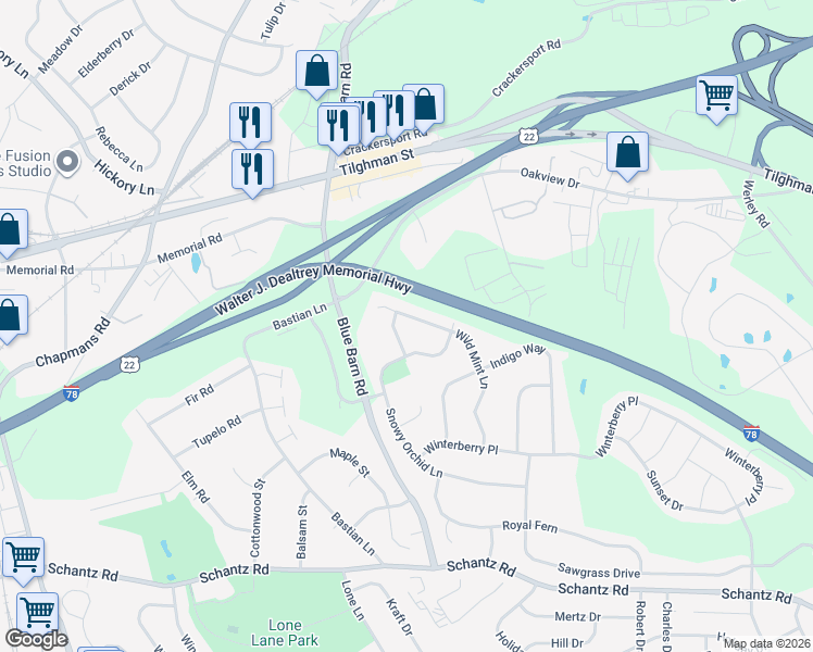 map of restaurants, bars, coffee shops, grocery stores, and more near 483 Celandine Drive in Allentown