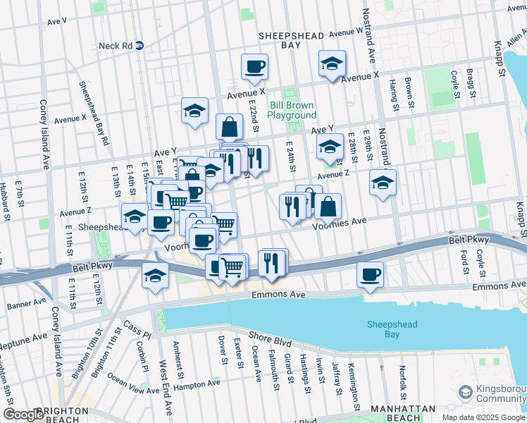 map of restaurants, bars, coffee shops, grocery stores, and more near 2669 East 22nd Street in Brooklyn
