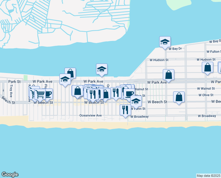 map of restaurants, bars, coffee shops, grocery stores, and more near 78 Arizona Avenue in Long Beach