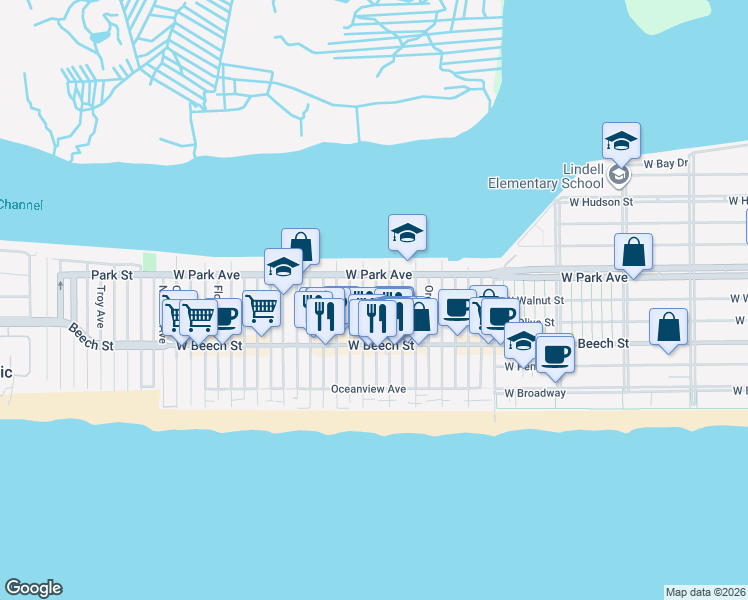map of restaurants, bars, coffee shops, grocery stores, and more near 75 Wisconsin Street in Long Beach