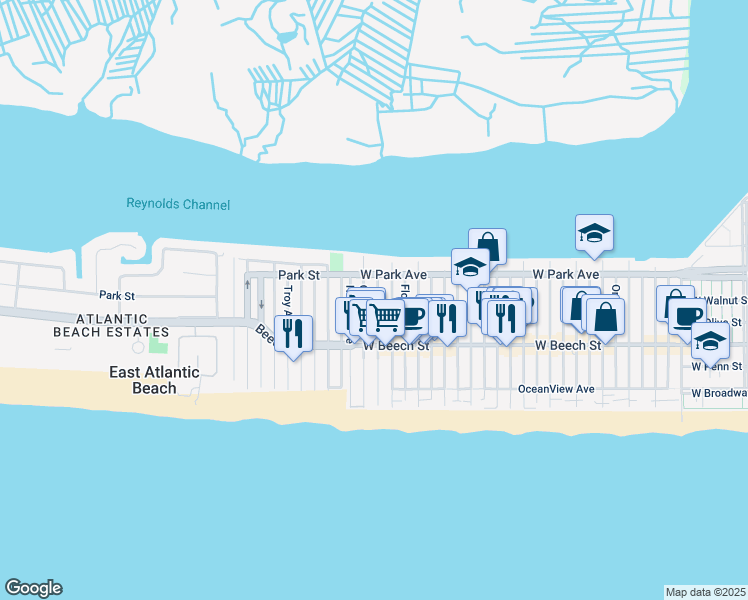 map of restaurants, bars, coffee shops, grocery stores, and more near 75 Connecticut Avenue in Long Beach