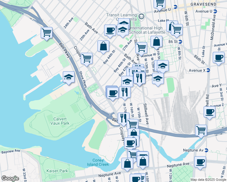 map of restaurants, bars, coffee shops, grocery stores, and more near 167 28th Avenue in Brooklyn