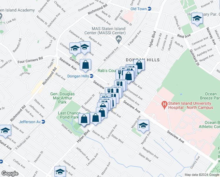 map of restaurants, bars, coffee shops, grocery stores, and more near 283 Seaview Avenue in Staten Island