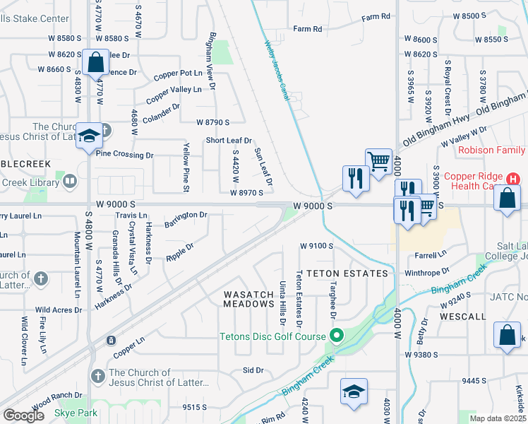 map of restaurants, bars, coffee shops, grocery stores, and more near in West Jordan