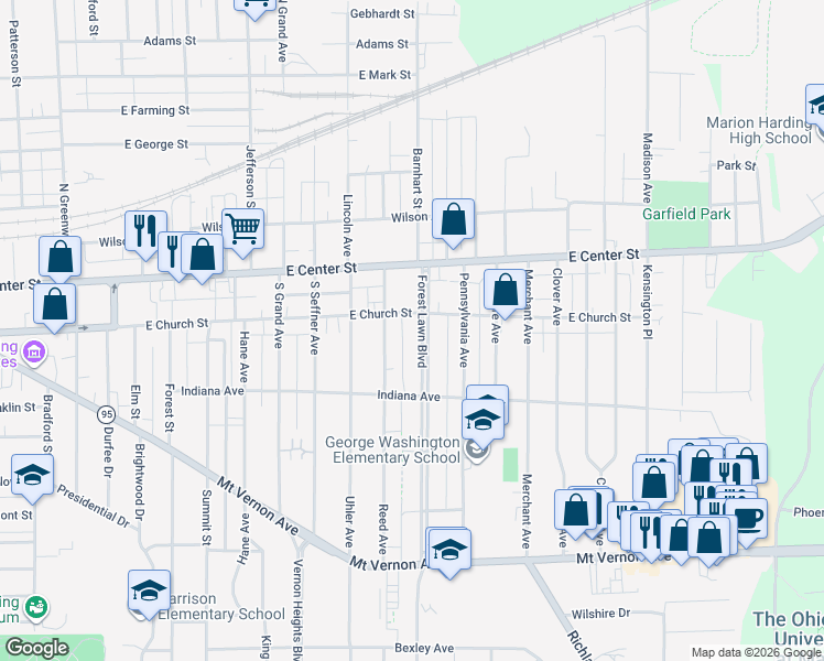 map of restaurants, bars, coffee shops, grocery stores, and more near 224 Reed Avenue in Marion