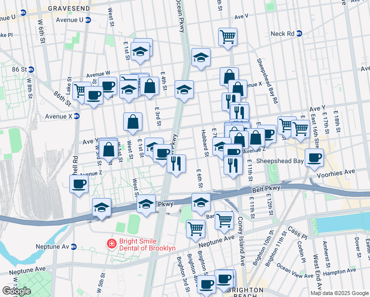 map of restaurants, bars, coffee shops, grocery stores, and more near 777 Avenue Z in Brooklyn