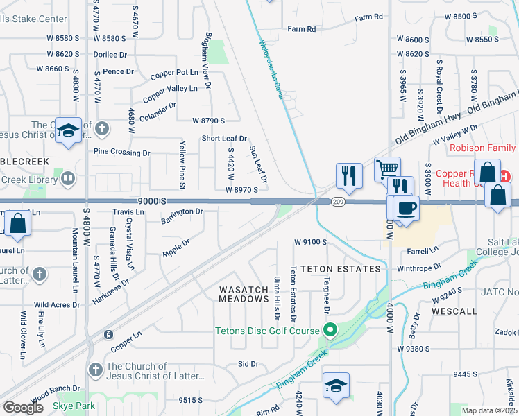 map of restaurants, bars, coffee shops, grocery stores, and more near in West Jordan