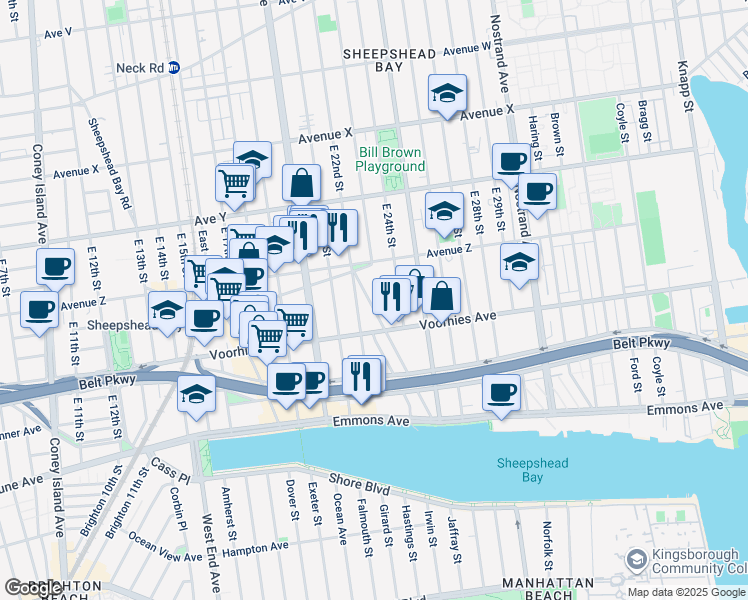 map of restaurants, bars, coffee shops, grocery stores, and more near 2669 East 22nd Street in Brooklyn