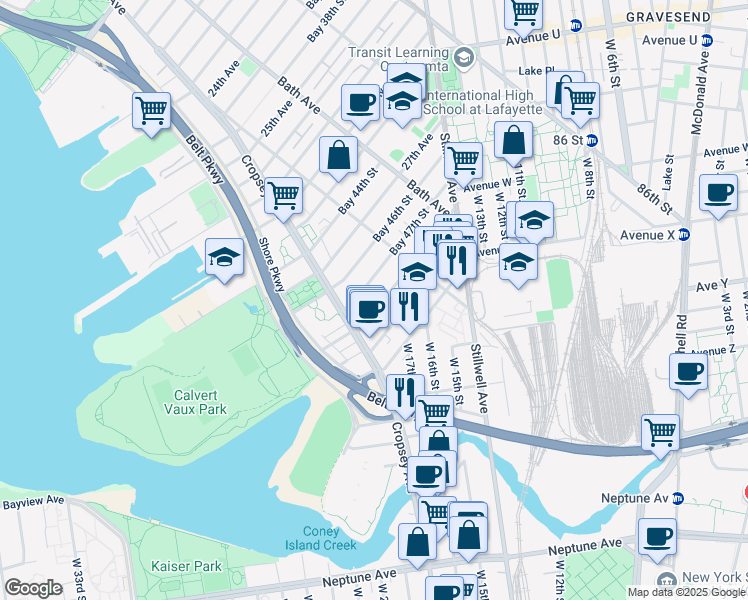 map of restaurants, bars, coffee shops, grocery stores, and more near 167 28th Avenue in Brooklyn