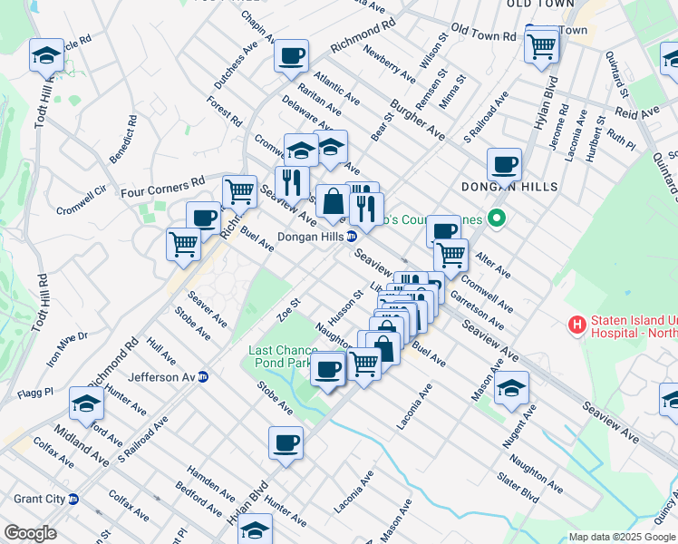 map of restaurants, bars, coffee shops, grocery stores, and more near 146 Buel Avenue in Staten Island