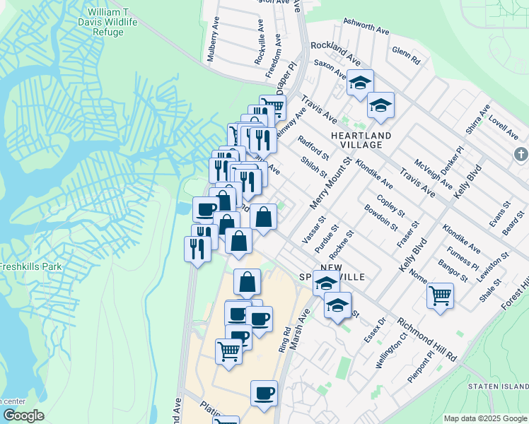 map of restaurants, bars, coffee shops, grocery stores, and more near 110 Richmond Hill Road in Staten Island