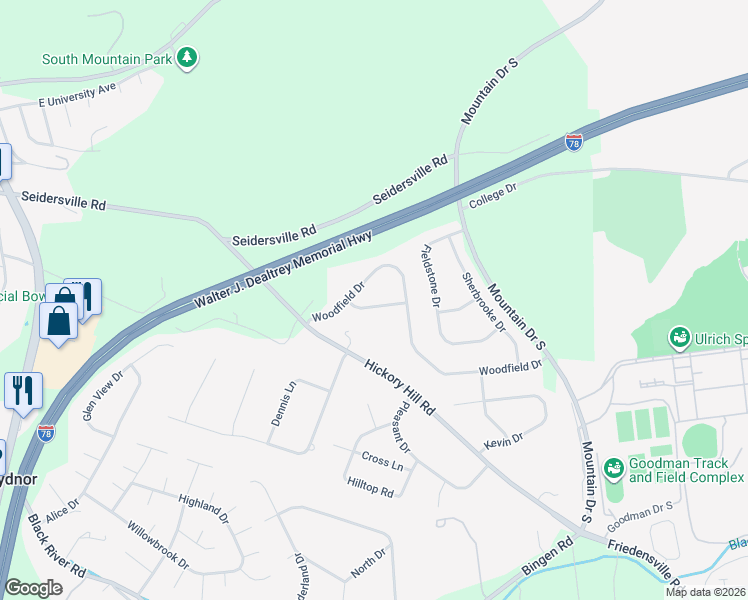 map of restaurants, bars, coffee shops, grocery stores, and more near 1610 Knollwood Road in Bethlehem