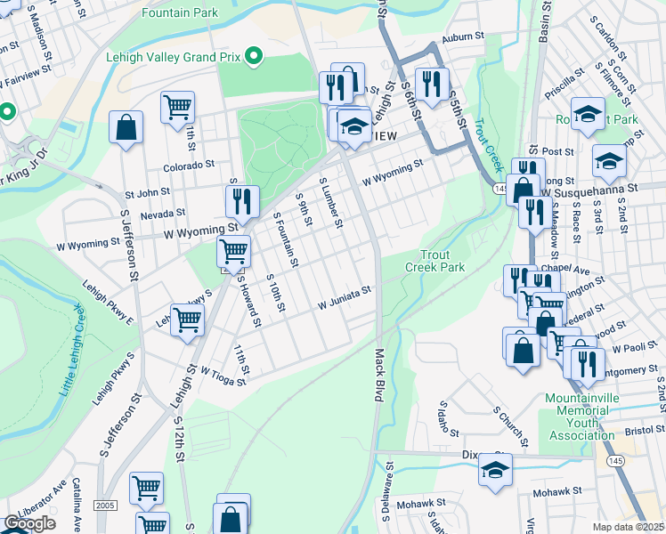 map of restaurants, bars, coffee shops, grocery stores, and more near 1231 South 9th Street in Allentown