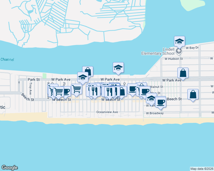 map of restaurants, bars, coffee shops, grocery stores, and more near 75 Wisconsin Street in Long Beach