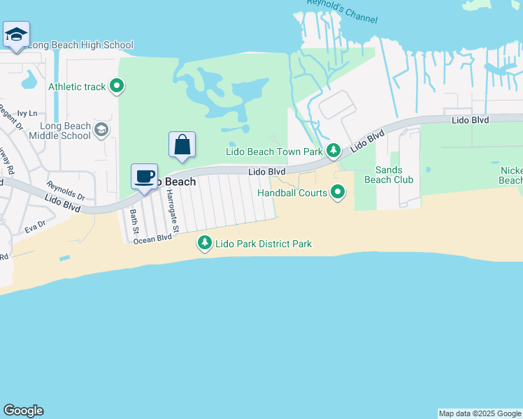 map of restaurants, bars, coffee shops, grocery stores, and more near 80 Saratoga Street in Lido Beach
