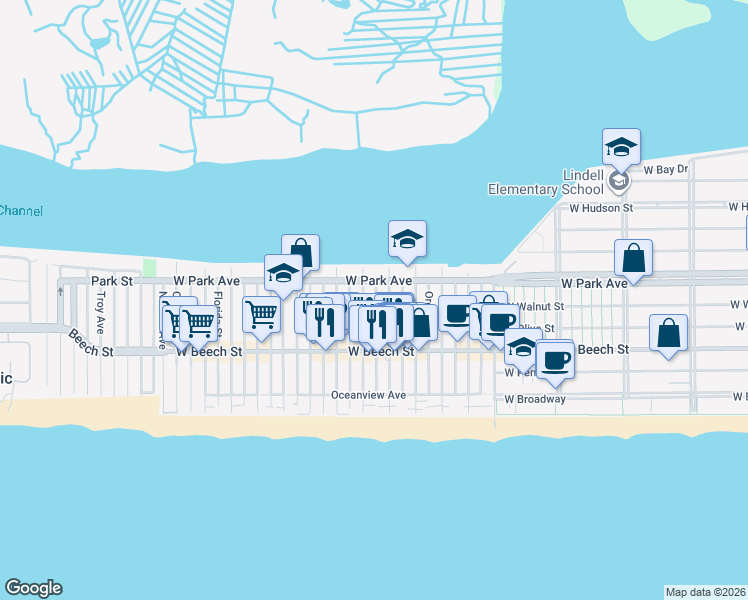 map of restaurants, bars, coffee shops, grocery stores, and more near 75 Wisconsin Street in Long Beach