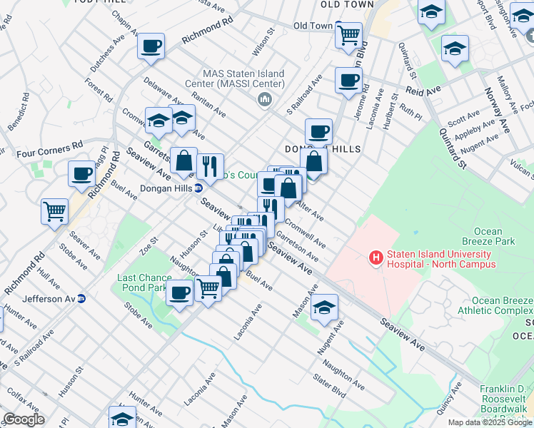 map of restaurants, bars, coffee shops, grocery stores, and more near 283 Seaview Avenue in Staten Island