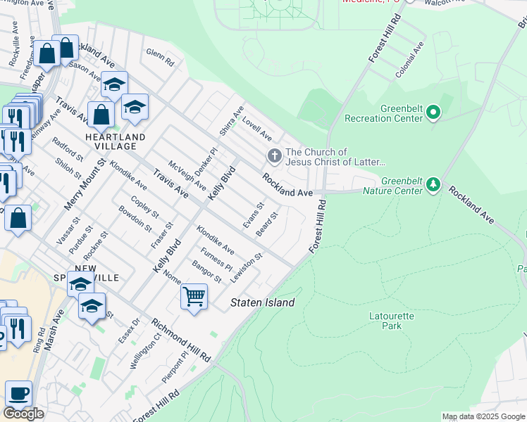 map of restaurants, bars, coffee shops, grocery stores, and more near 56 Beard Street in Staten Island