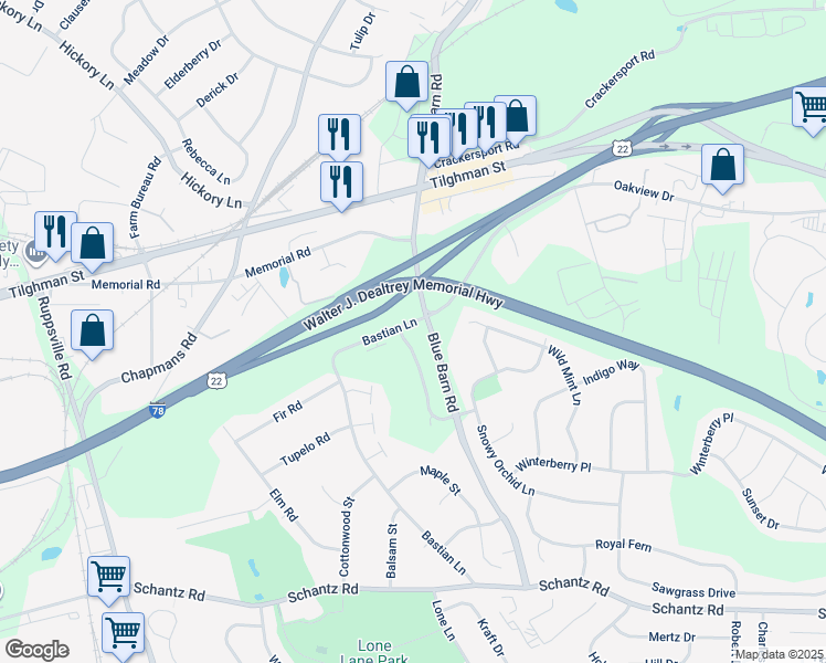 map of restaurants, bars, coffee shops, grocery stores, and more near 417 Barn Swallow Lane in Allentown