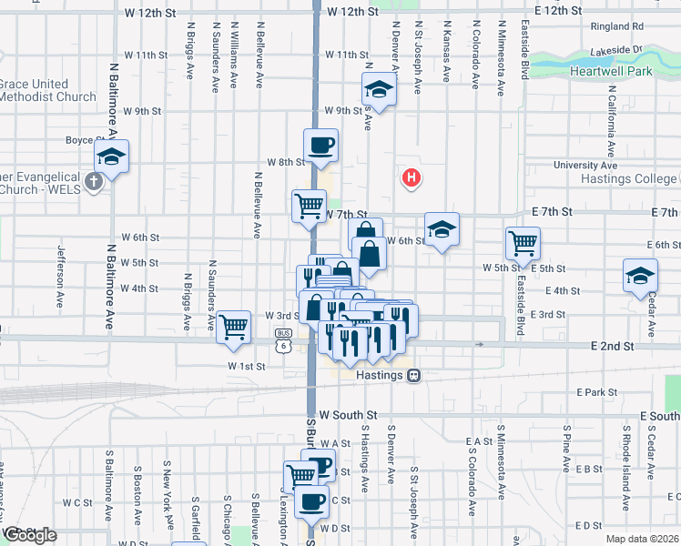 map of restaurants, bars, coffee shops, grocery stores, and more near in Hastings