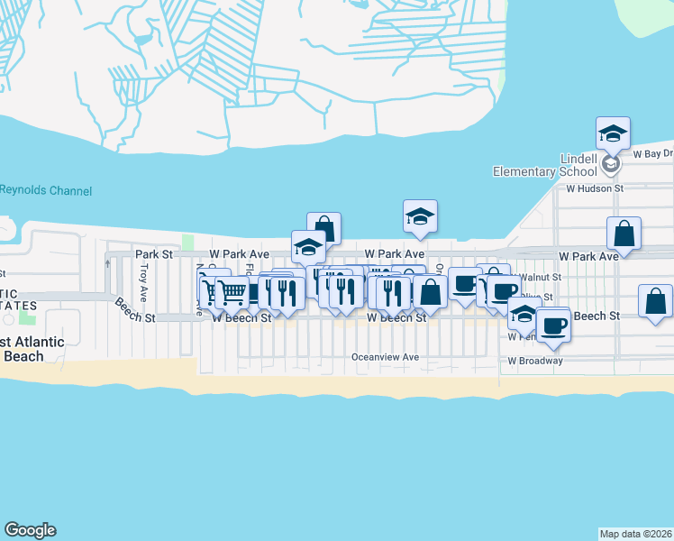 map of restaurants, bars, coffee shops, grocery stores, and more near 75 Minnesota Avenue in Long Beach
