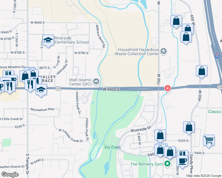 map of restaurants, bars, coffee shops, grocery stores, and more near 903 East 9000 South in Sandy