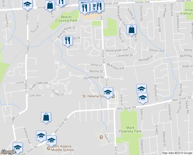 map of restaurants, bars, coffee shops, grocery stores, and more near 4506 Stonehedge Road in Edison