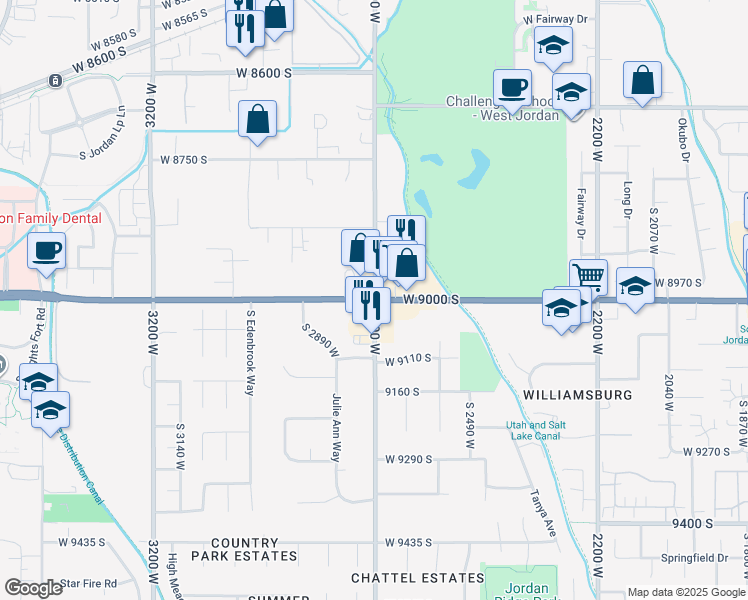 map of restaurants, bars, coffee shops, grocery stores, and more near 2701 West 9000 South in West Jordan
