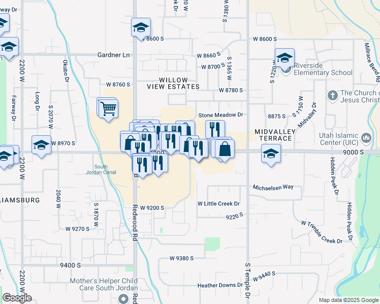 map of restaurants, bars, coffee shops, grocery stores, and more near in West Jordan