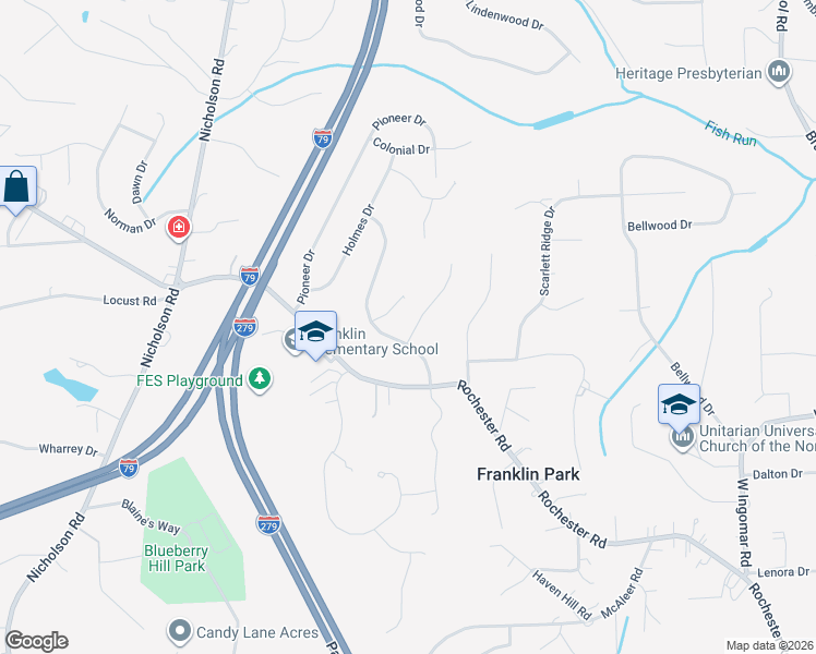 map of restaurants, bars, coffee shops, grocery stores, and more near 1509 Shaker Court in Sewickley