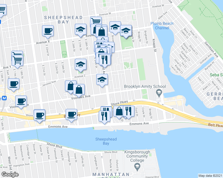 map of restaurants, bars, coffee shops, grocery stores, and more near 3909 Nostrand Avenue in Brooklyn