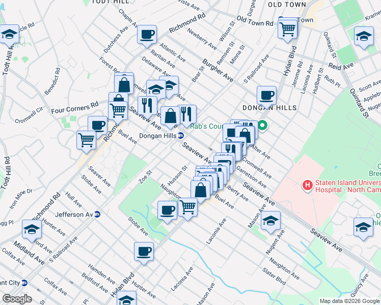 map of restaurants, bars, coffee shops, grocery stores, and more near 178 Garretson Avenue in Staten Island